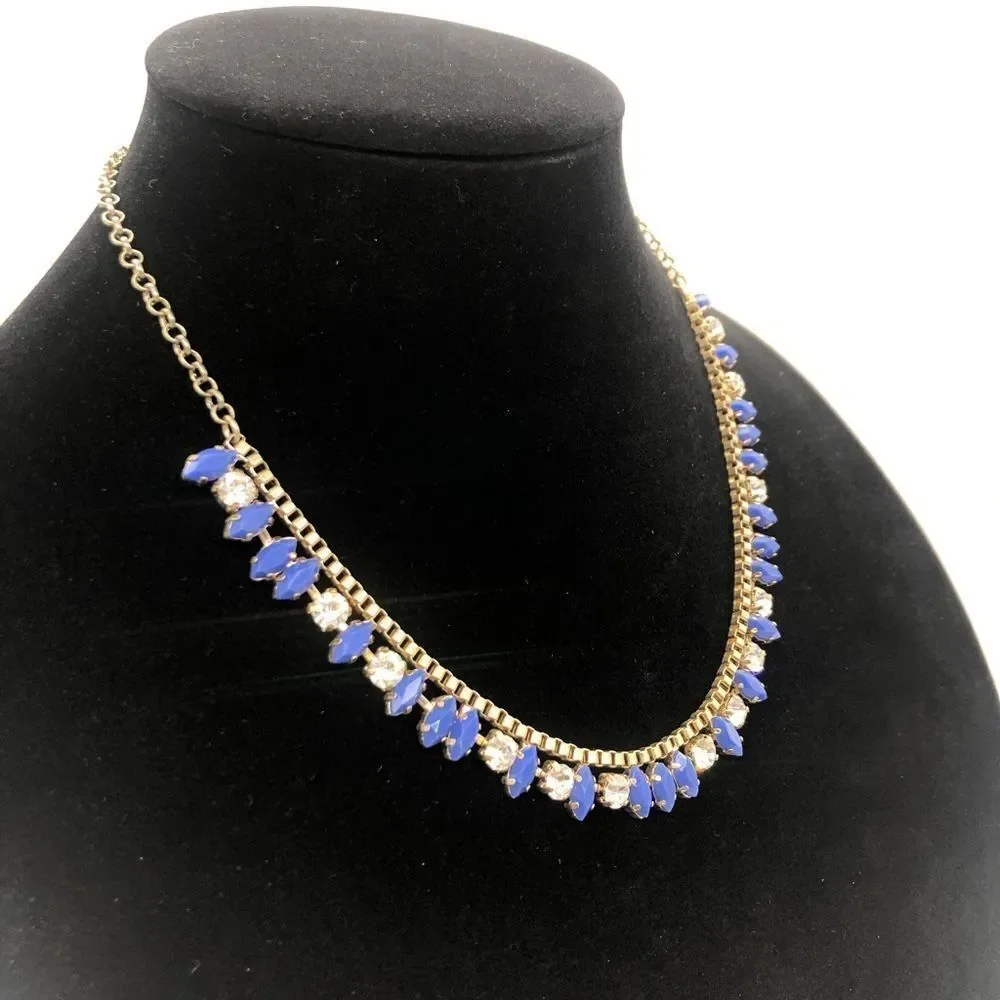J.Crew Cluster Drop Blue&white Crystal Necklace